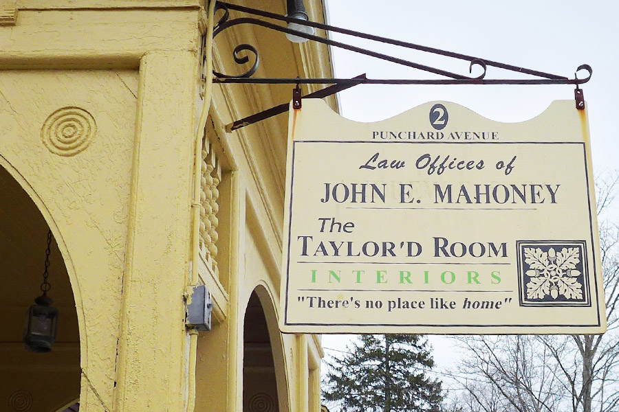 Exterior signage for the Law Offices of John E. Mahoney